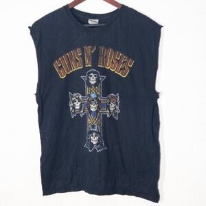 Guns N’ Roses Men’s Cutoff Tee Grunge 80s Rock Muscle Shirt Skull Cross Print L